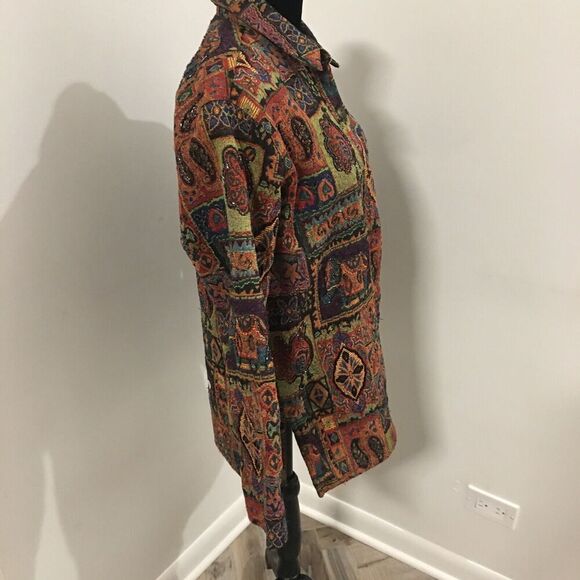 CHICO'S Vintage Boho Tapestry Beaded Paisley Birds Embroidered Jacket 1/Small - Picture 3 of 7